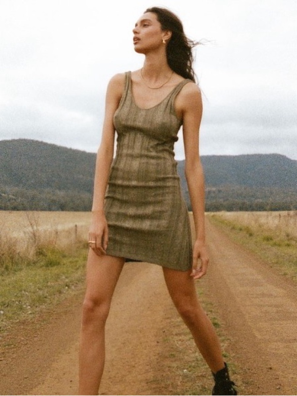 spell frenchie Olive Ribbed Scoop-Back Mini Dress